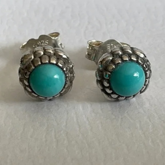 Pandora Silver and Turquoise Earrings - Picture 2 of 3